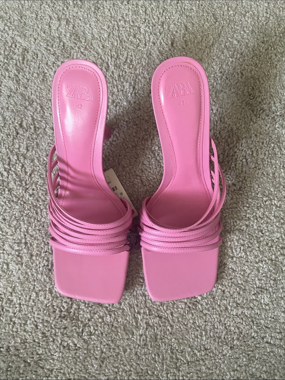 Zara Pink Multi-Strap Square-Toe Mules